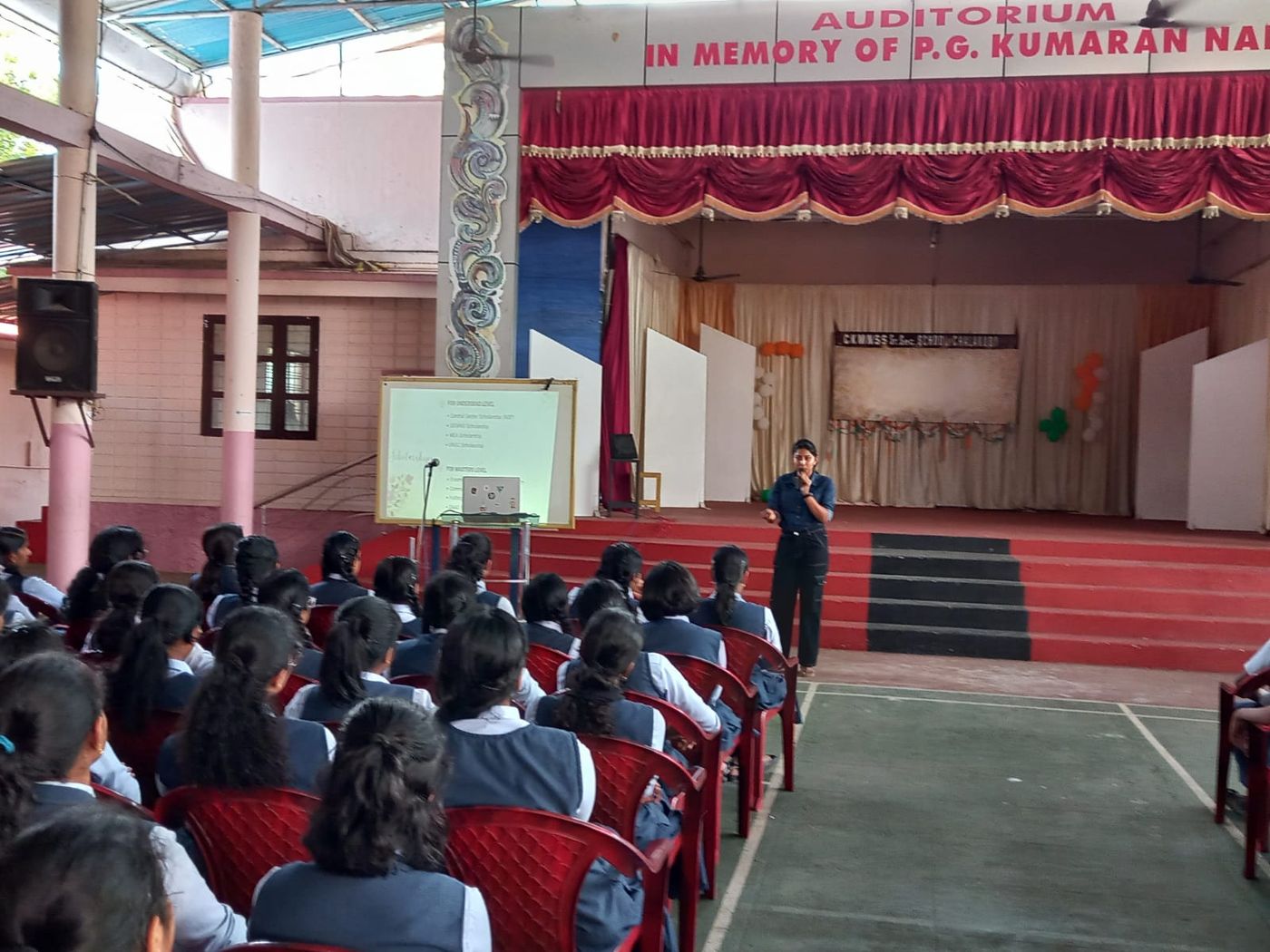 Gouri giving a talk at CKMNSS Senior Secondary School
